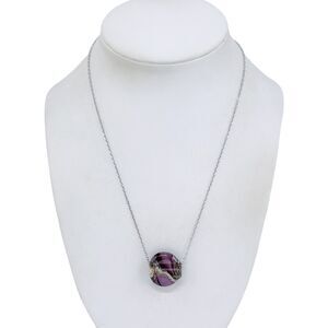Vintage Sterling Silver 925 Purple Glass Pendant Necklace 18"